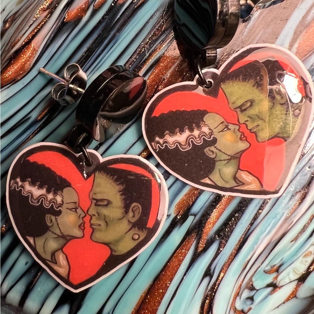 Frankenstein’s Monster and Bride Dangle Earrings | Surgical Steel Studs | Color